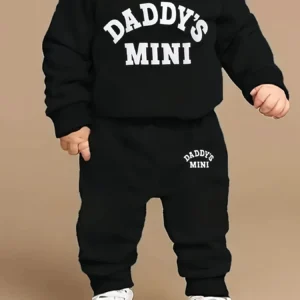 Boys Fleece Sweatshirt And Fashion Casual Sports Pants Set 'Dad Little Baby'