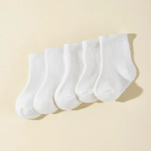 5 Pairs/Set New Born Baby White Cotton Socks